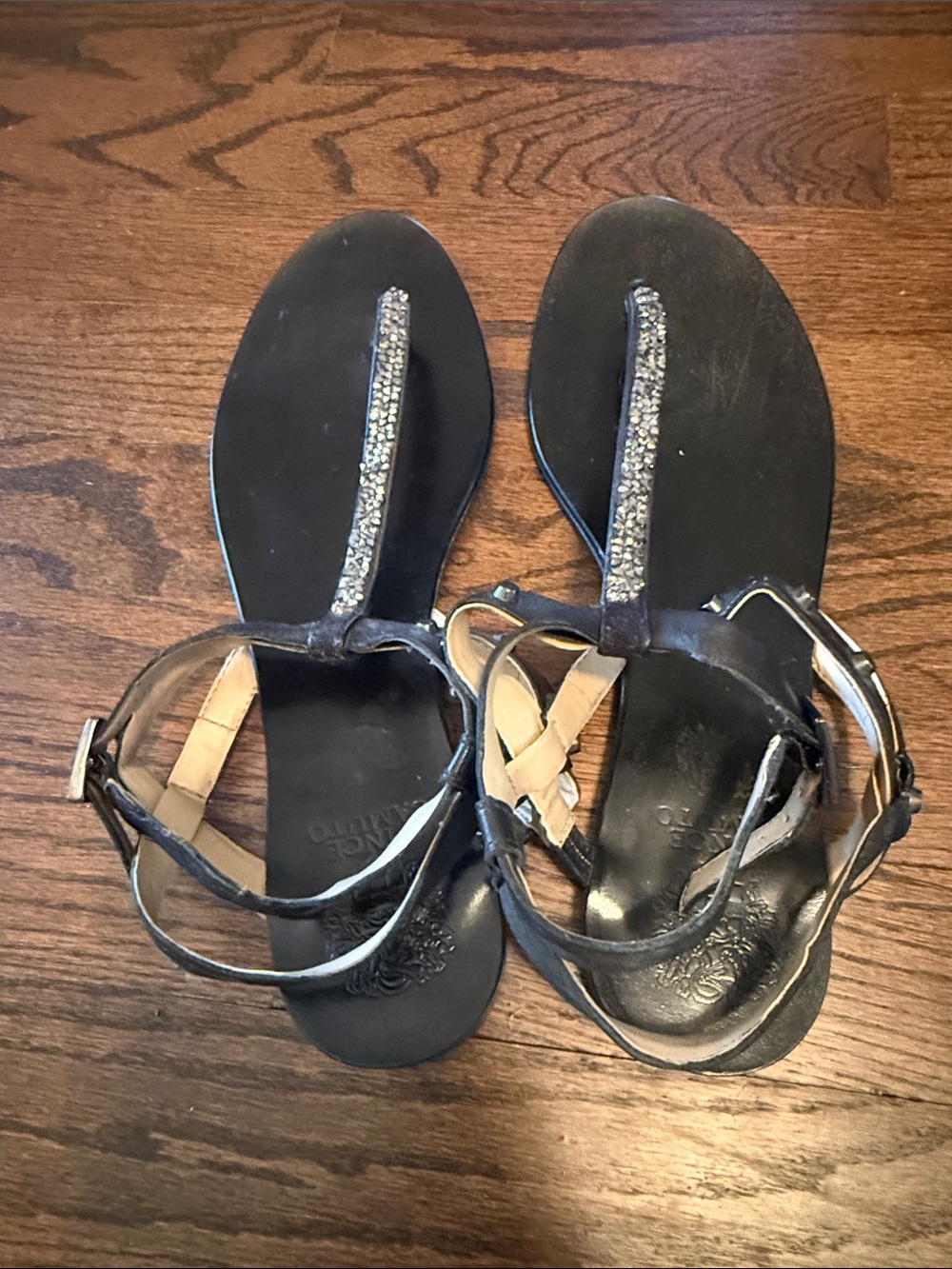Vince Camuto Black Jeweled T-Strap Sandals